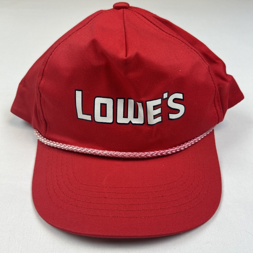 Vintage Lowes Hat Cap Red White SnapBack Adjustable Rope Home Improvement Cotton